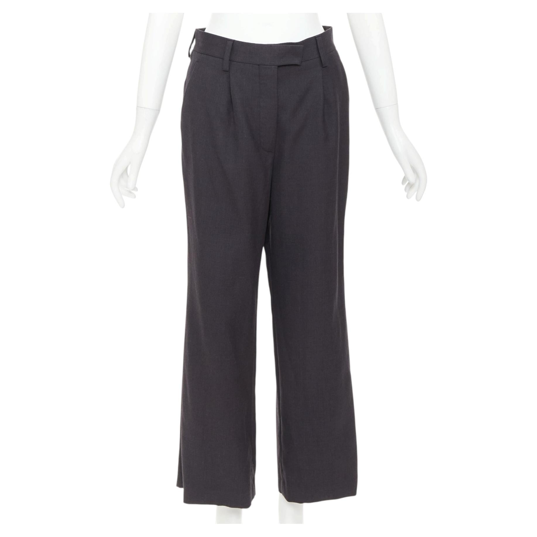 PRADA 2022 dark grey virgin wool pleated wide leg cropped pants IT38 XS