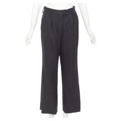 PRADA 2022 dark grey virgin wool pleated wide leg cropped pants IT38 XS