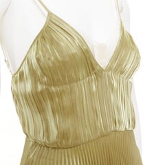 PRADA 2022 gold technical voile bra-detailed pleated silk midi dress IT38 XS