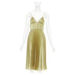 PRADA 2022 gold technical voile bra-detailed pleated silk midi dress IT38 XS
