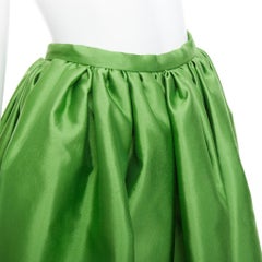 PRADA 2022 green silk duchesse high waisted midi full skirt IT36 XS