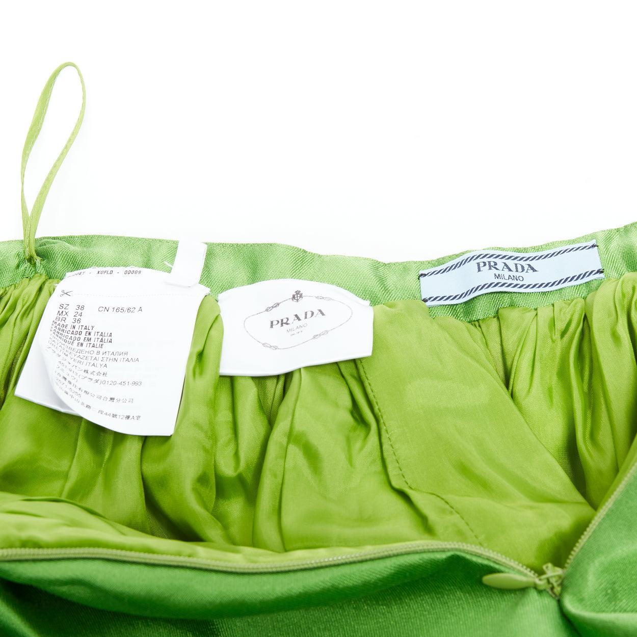 PRADA 2022 green silk duchesse high waisted midi full skirt IT38 XS 3