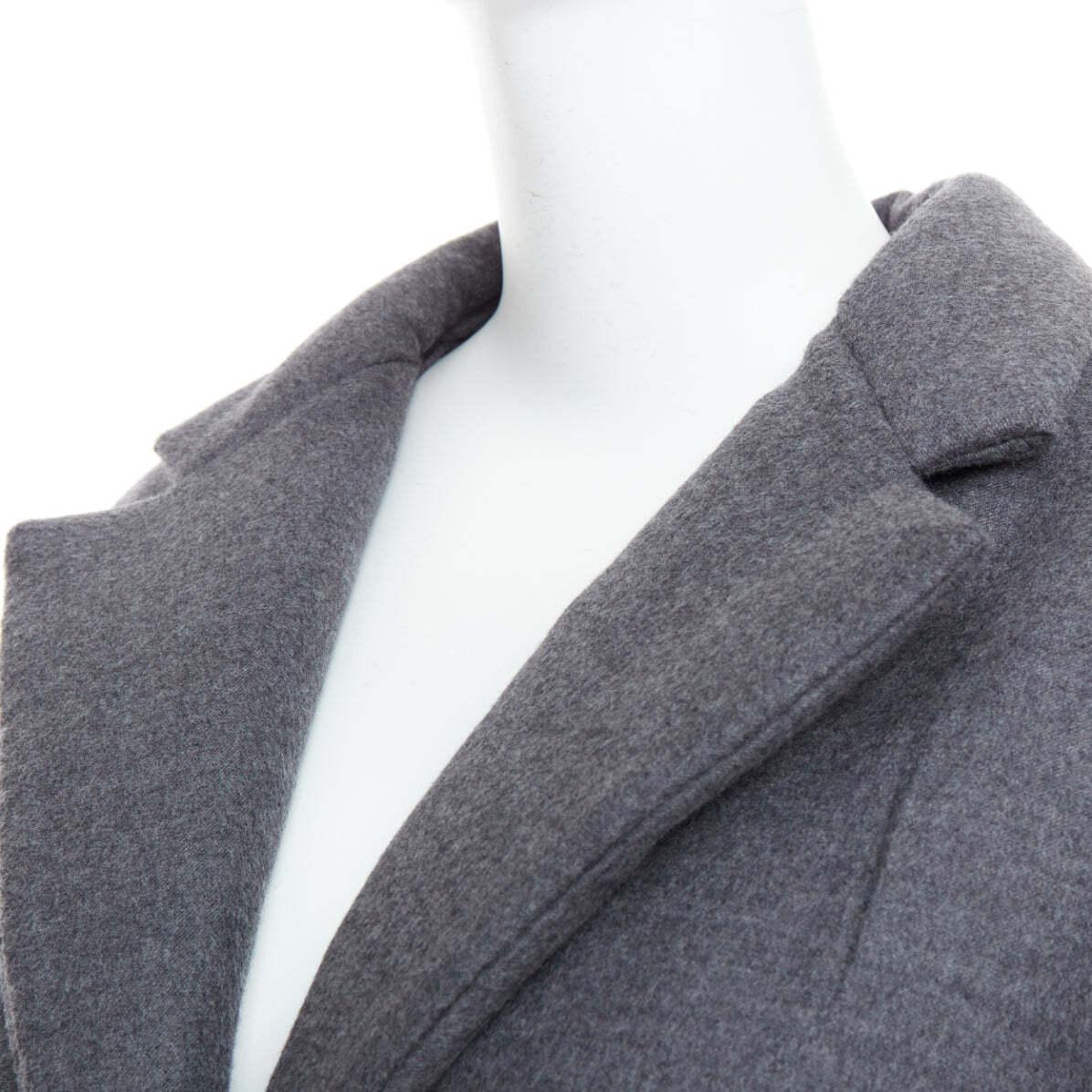 PRADA 2022 gris cachemire laine cuir ceinture logo manteau rembourré IT36 XS en vente 3