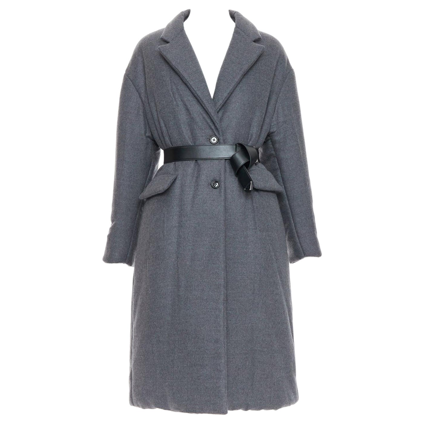 PRADA 2022 gris cashmere laine cuir logo ceinture rembourrée IT40 S