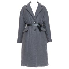 PRADA 2022 gris cashmere laine cuir logo ceinture rembourrée IT40 S