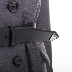 PRADA 2022 grey cashmere wool silver logo leather belted padded coat IT40 S