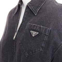 PRADA 2022 grey faded denim triangle logo plague cropped blouson jacket IT40 S