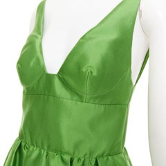 PRADA 2022 Kelly green duchess silk V-neck sleeveless mini dress IT42 M