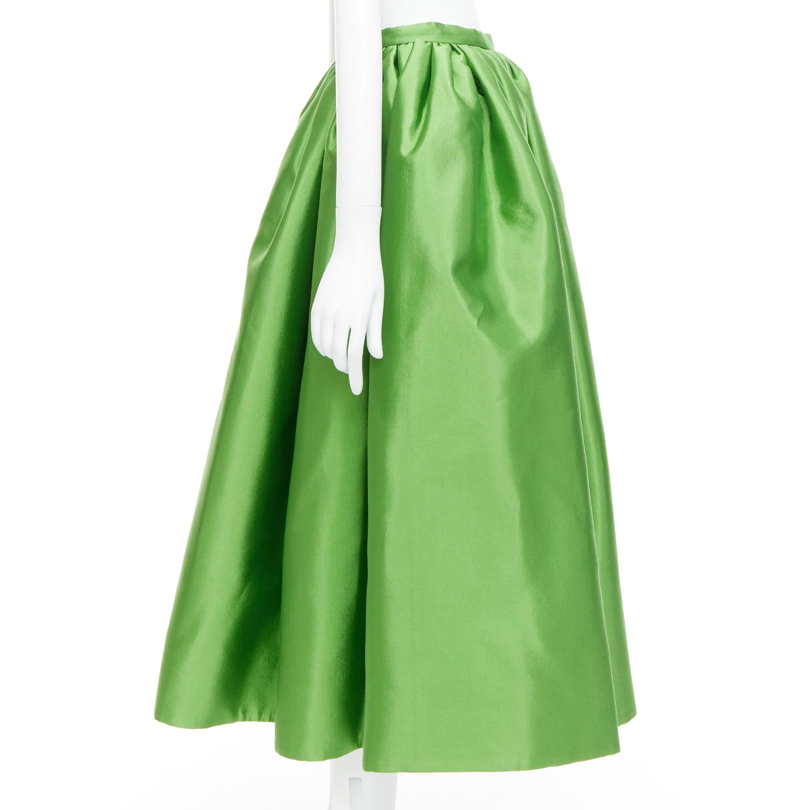 PRADA 2022 Kelly Green duchesse silk wool evening full midi skirt IT42 M In New Condition For Sale In Hong Kong, NT