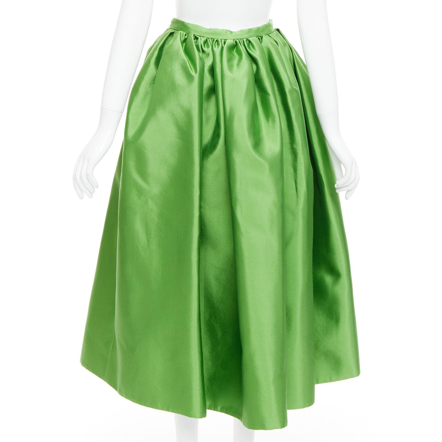 Women's PRADA 2022 Kelly Green duchesse silk wool evening full midi skirt IT42 M For Sale