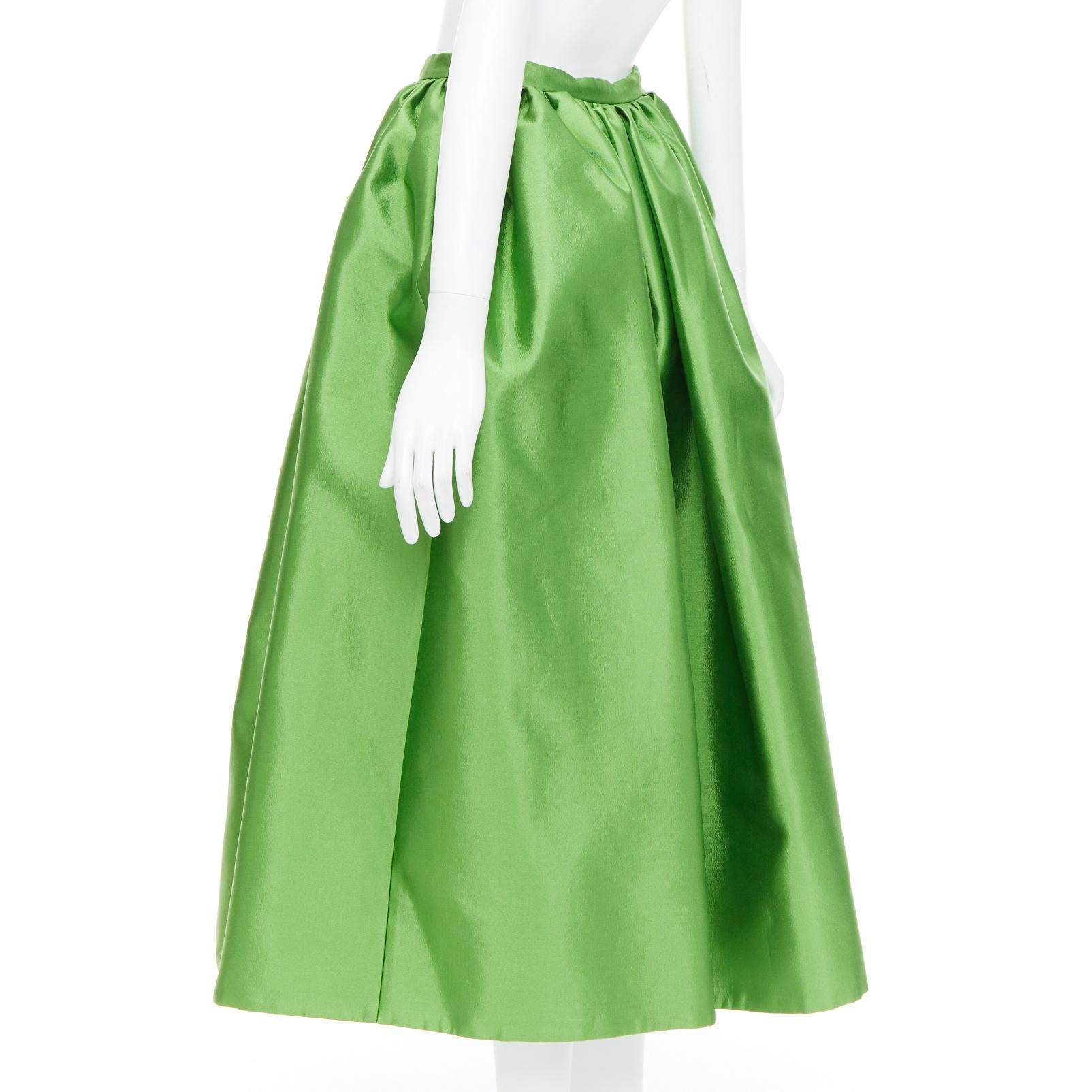 PRADA 2022 Kelly Green duchesse silk wool evening full midi skirt IT42 M For Sale 1