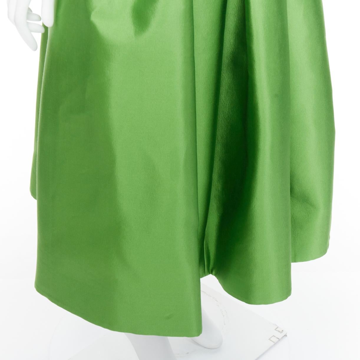 PRADA 2022 Kelly Green duchesse silk wool evening full midi skirt IT42 M For Sale 2