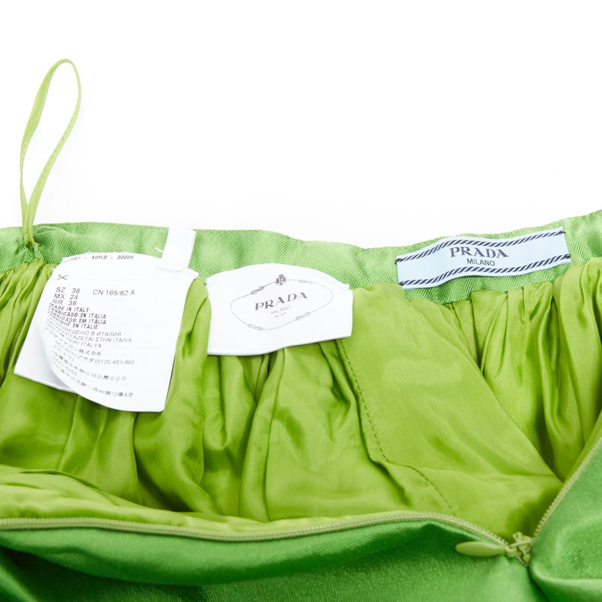 PRADA 2022 Kelly Green duchesse silk wool evening full midi skirt IT42 M For Sale 3