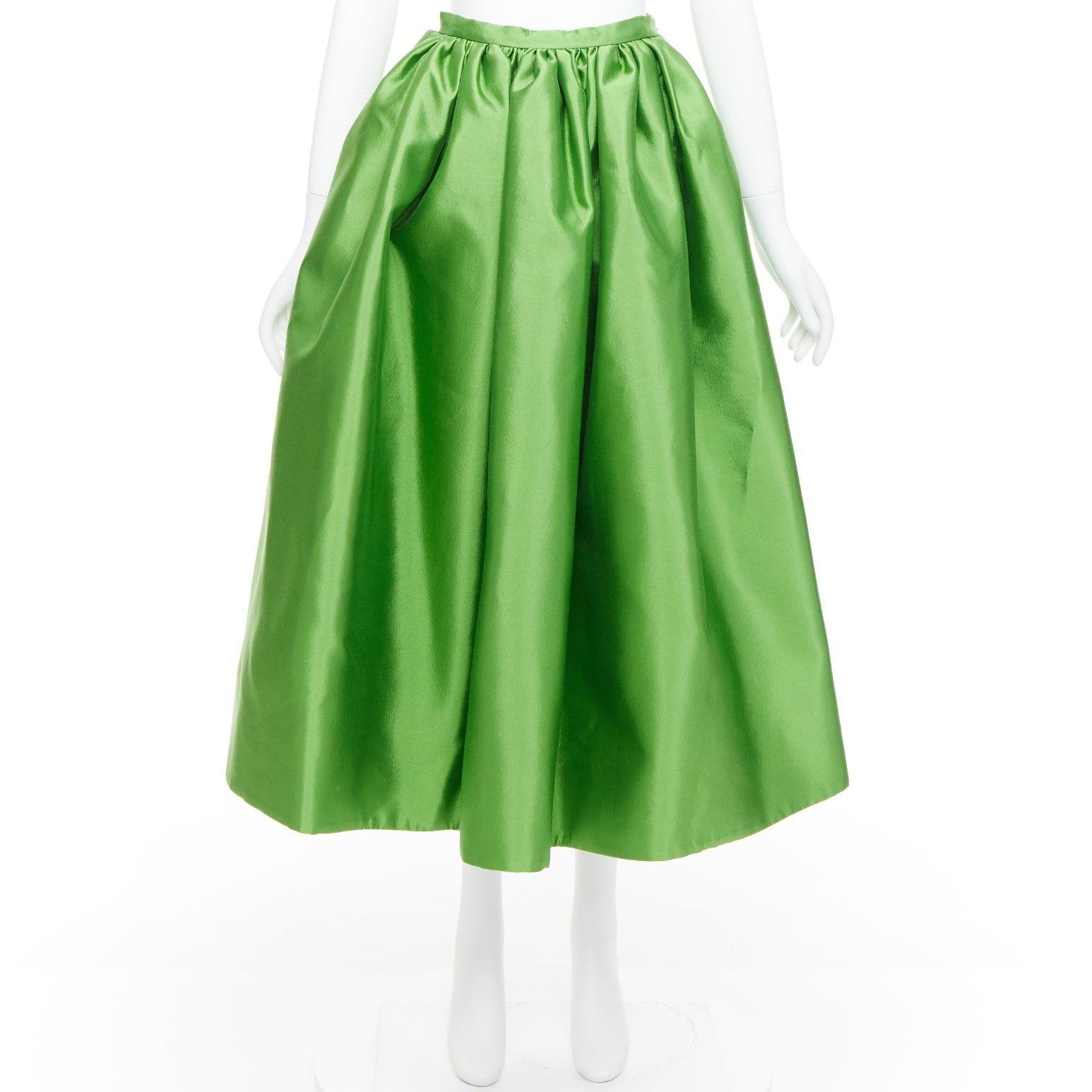 PRADA 2022 Kelly Green duchesse silk wool evening full midi skirt IT42 M For Sale 4