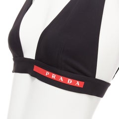 PRADA 2022 Linea Rossa black jersey red logo triangle bikini bra top XS