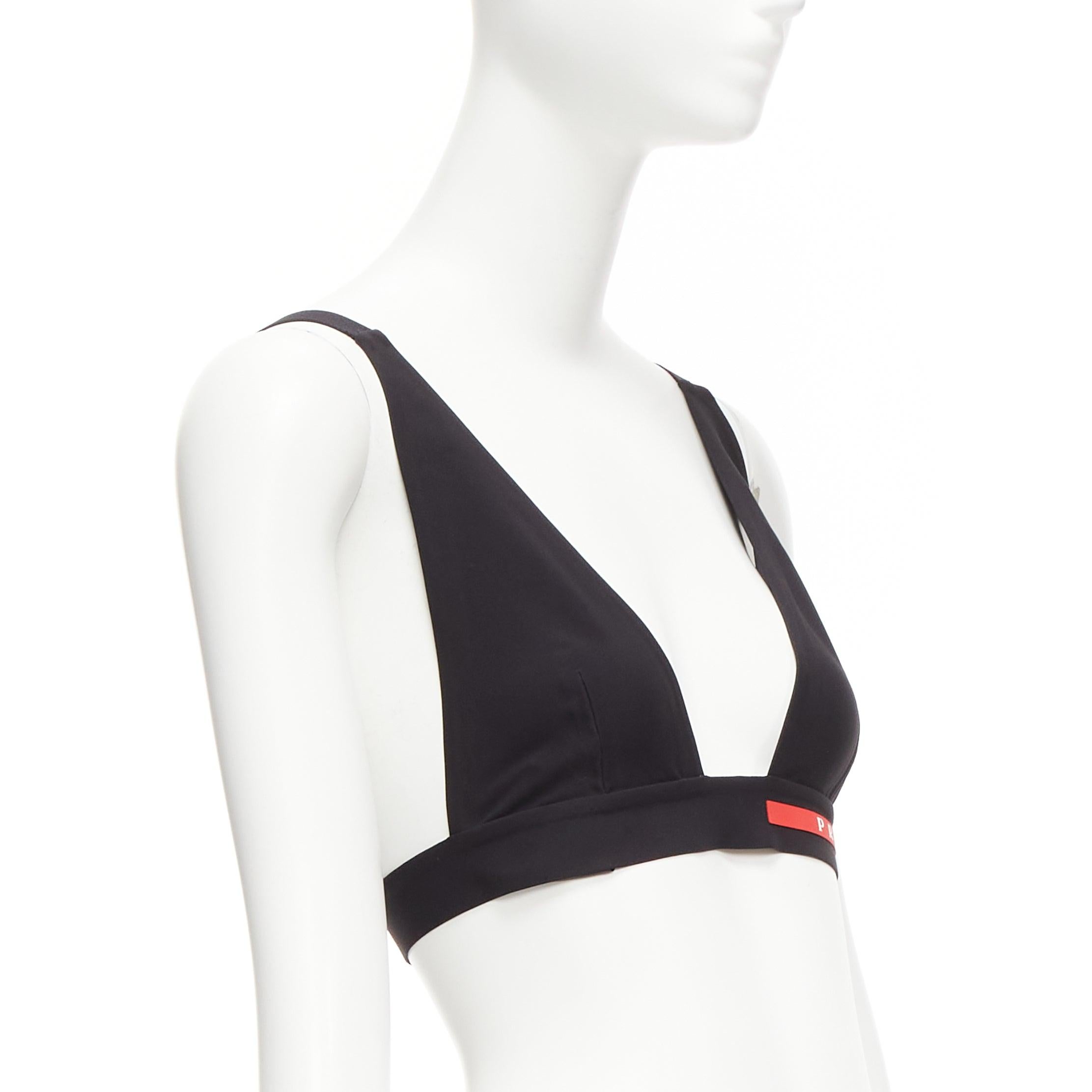 PRADA 2022 Linea Rossa black jersey red logo triangle bikini bra top XS In Excellent Condition For Sale In Hong Kong, NT