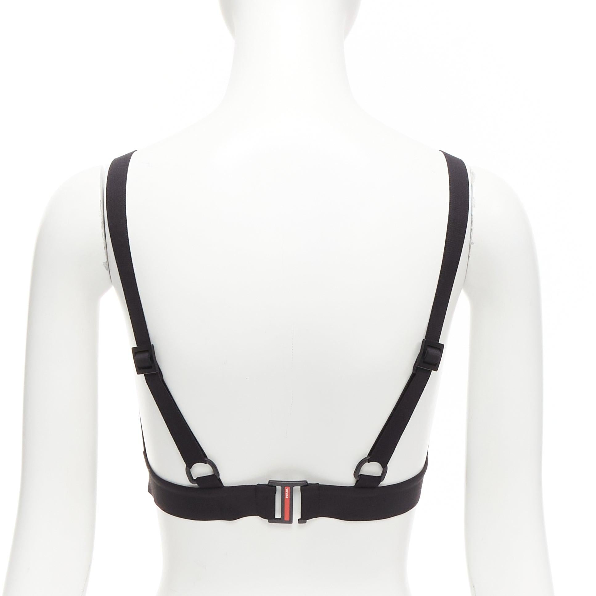 PRADA 2022 Linea Rossa black jersey red logo triangle bikini bra top XS For Sale 1