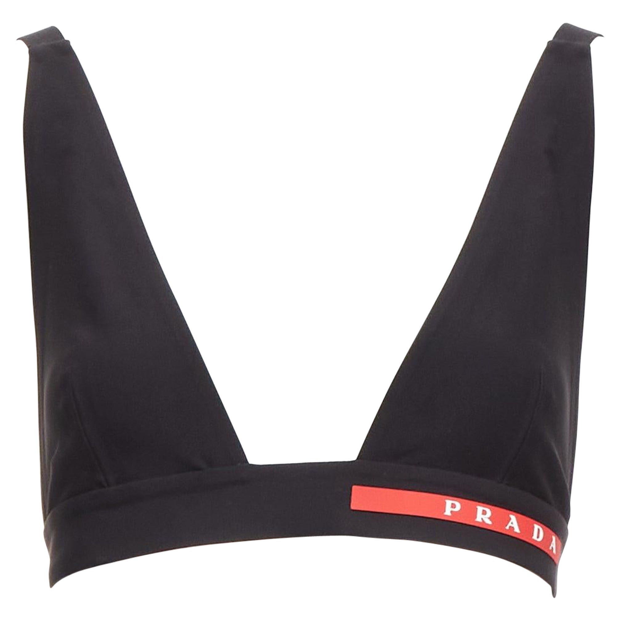 PRADA 2022 Linea Rossa black jersey red logo triangle bikini bra top XS