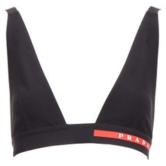PRADA 2022 Linea Rossa black jersey red logo triangle bikini bra top XS