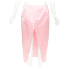 PRADA 2022 Raf Simons Runway pink double satin high rear split midi skirt IT42 M