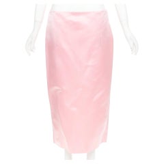 PRADA 2022 Raf Simons Runway pink double satin high rear split midi skirt IT42 M