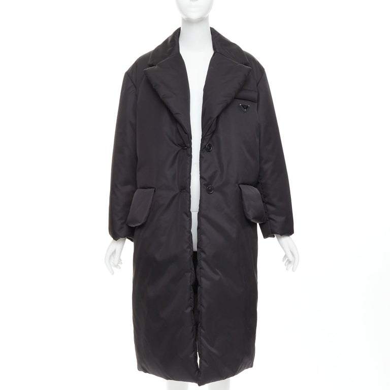 PRADA 2022 Re-Nylon black silver logo flap pocket technical puffer