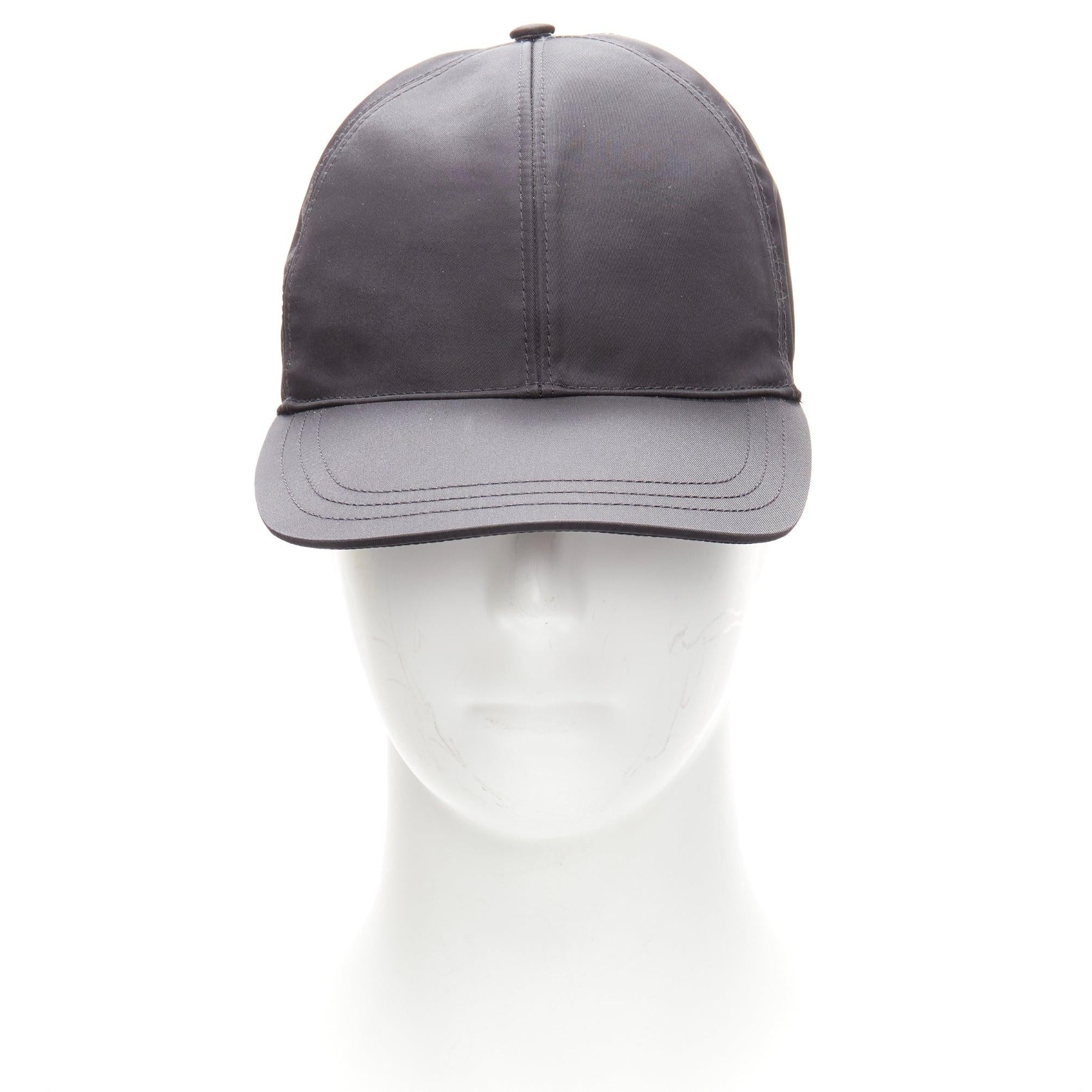 Black PRADA 2022 Re-Nylon black triangle plate magic tape cap hat L For Sale