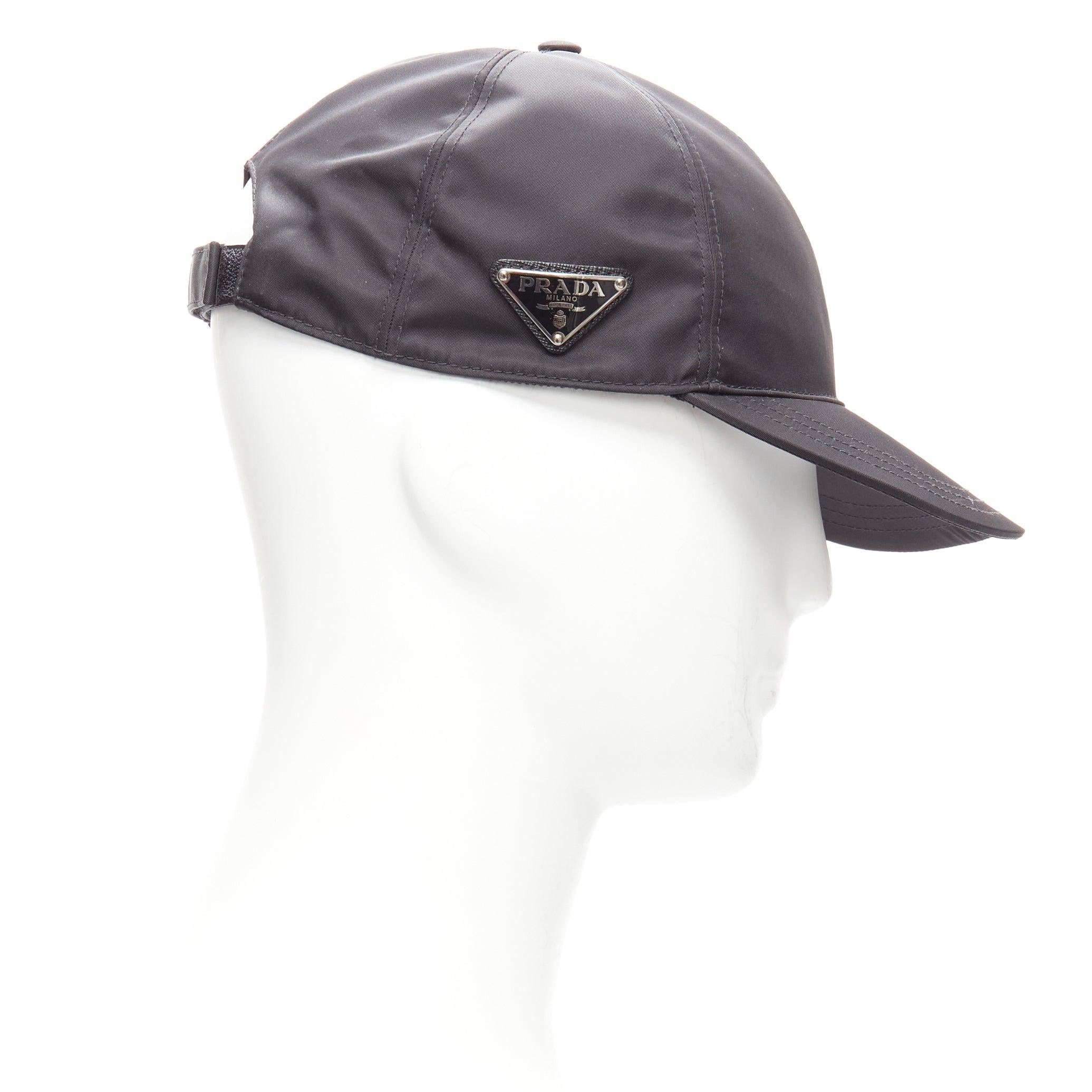 PRADA 2022 Re-Nylon black triangle plate magic tape cap hat L In Good Condition For Sale In Hong Kong, NT