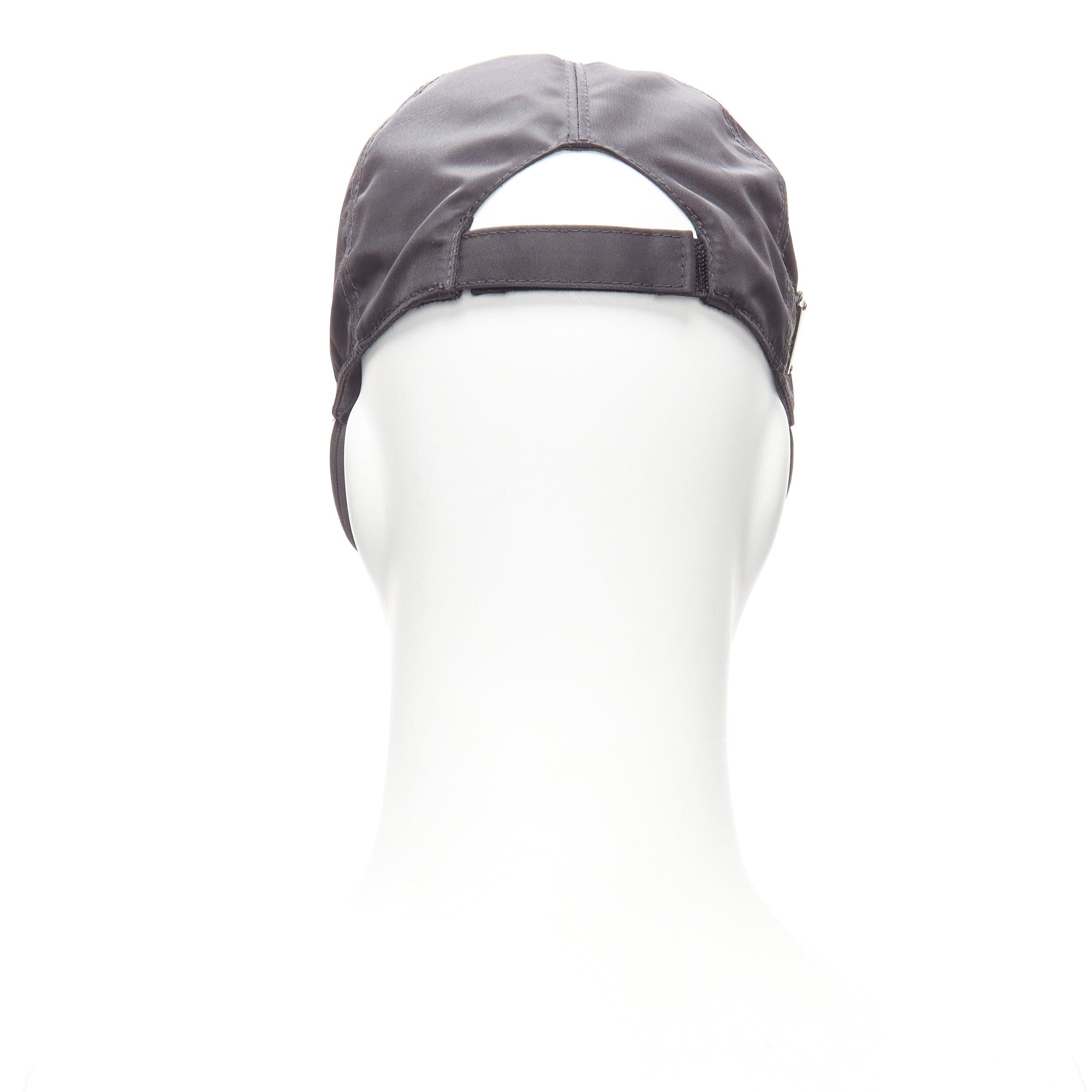 Men's PRADA 2022 Re-Nylon black triangle plate magic tape cap hat L For Sale