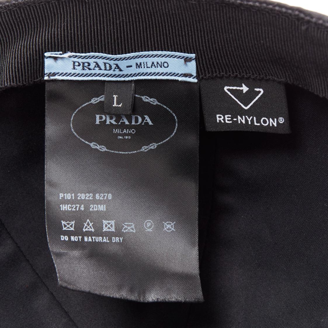 PRADA 2022 Re-Nylon black triangle plate magic tape cap hat L For Sale 3