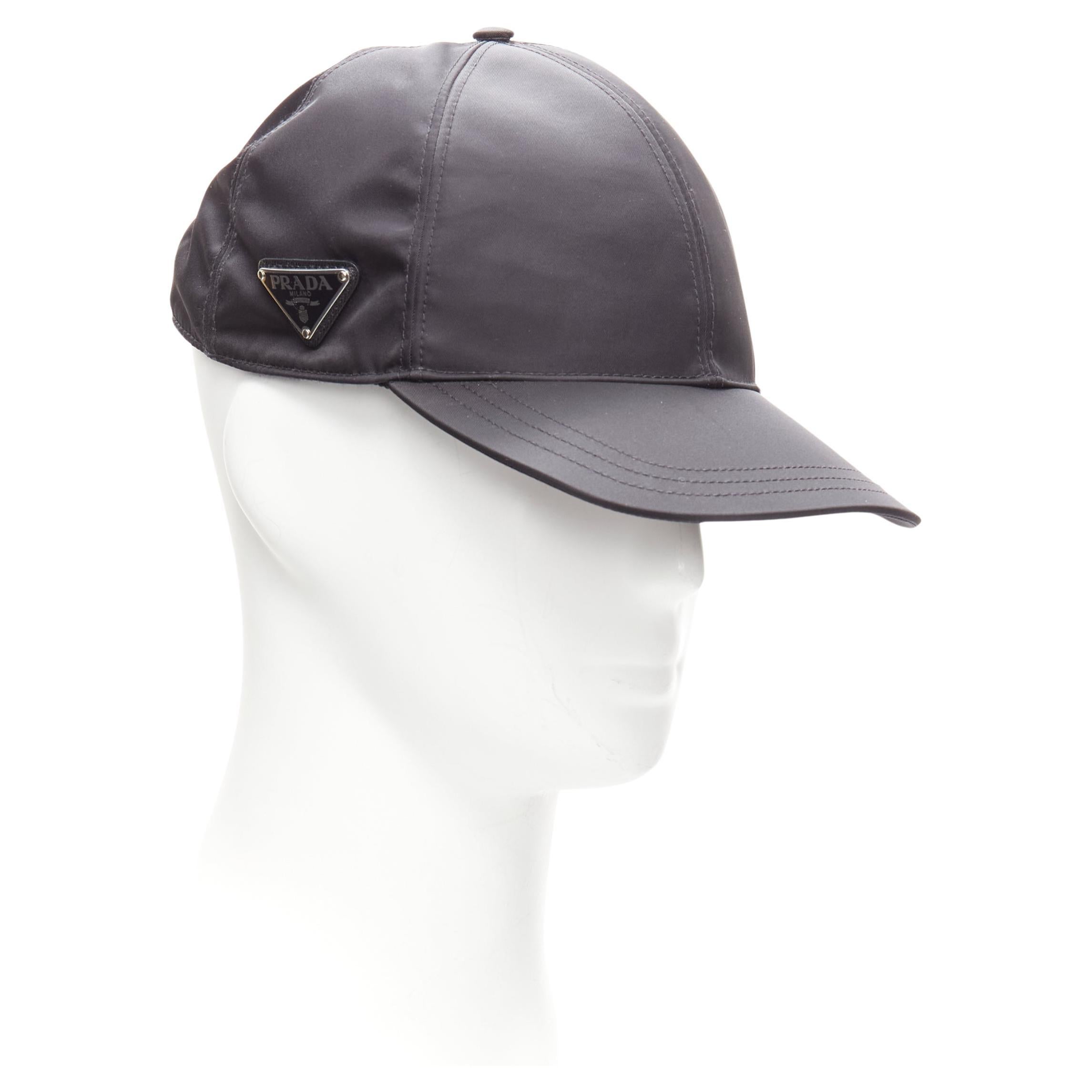 PRADA 2022 Re-Nylon black triangle plate magic tape cap hat L For Sale