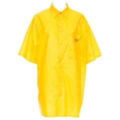 PRADA 2022 Re-Nylon logo plaque yellow short sleeve bowling shirt M
