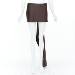 PRADA 2022 Runway brown silk satin origami trail train mini skirt IT40 S