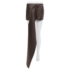 PRADA 2022 Runway brown silk satin origami trail train mini skirt IT40 S
