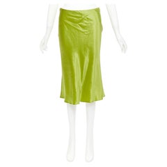 PRADA 2022 Runway fern green satin triangle logo trailing skirt IT38 XS