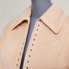 PRADA 2022 Runway Opal Slub pink wash canvas lace up corset jacket IT36 XXS