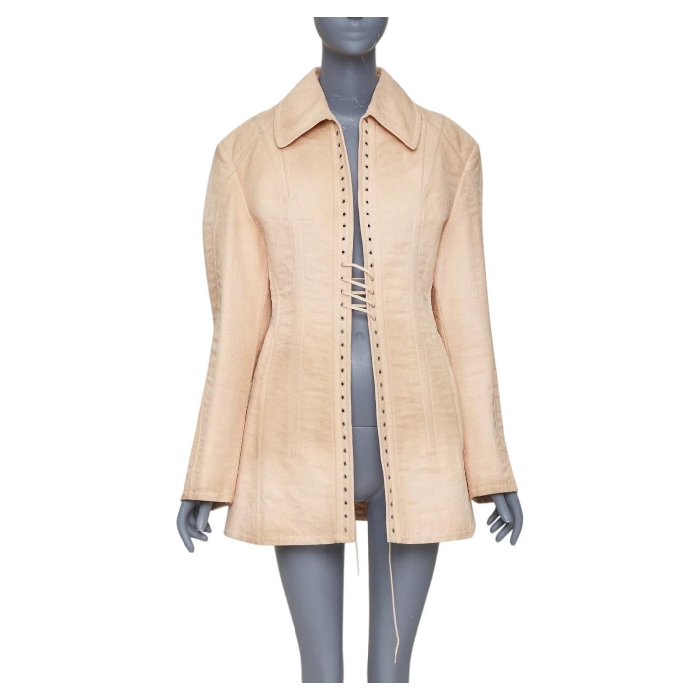 PRADA 2022 Runway Opal Slub pink wash canvas lace up corset jacket IT36 XXS