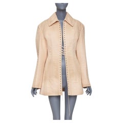PRADA 2022 Runway Opal Slub pink wash canvas lace up corset jacket IT36 XXS