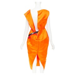 PRADA 2022 Runway orange satin triangle patch internal belt undone dress IT42