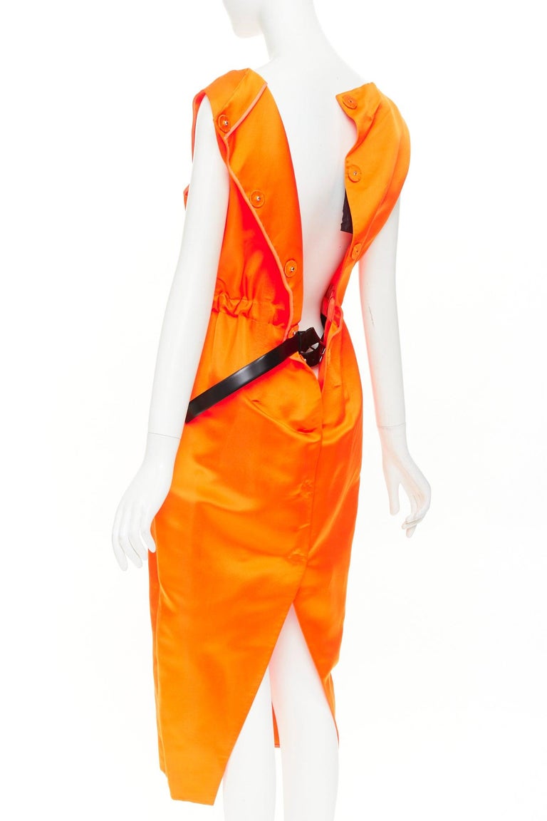 orange prada dress PRADA 2022 Runway orange satin triangle patch internal belt undone dress  IT42