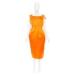 PRADA 2022 Runway orange satin triangle patch internal belt undone dress IT42