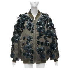 PRADA 2022 Runway Re-nylon green flower applique green oversized bomber XS
