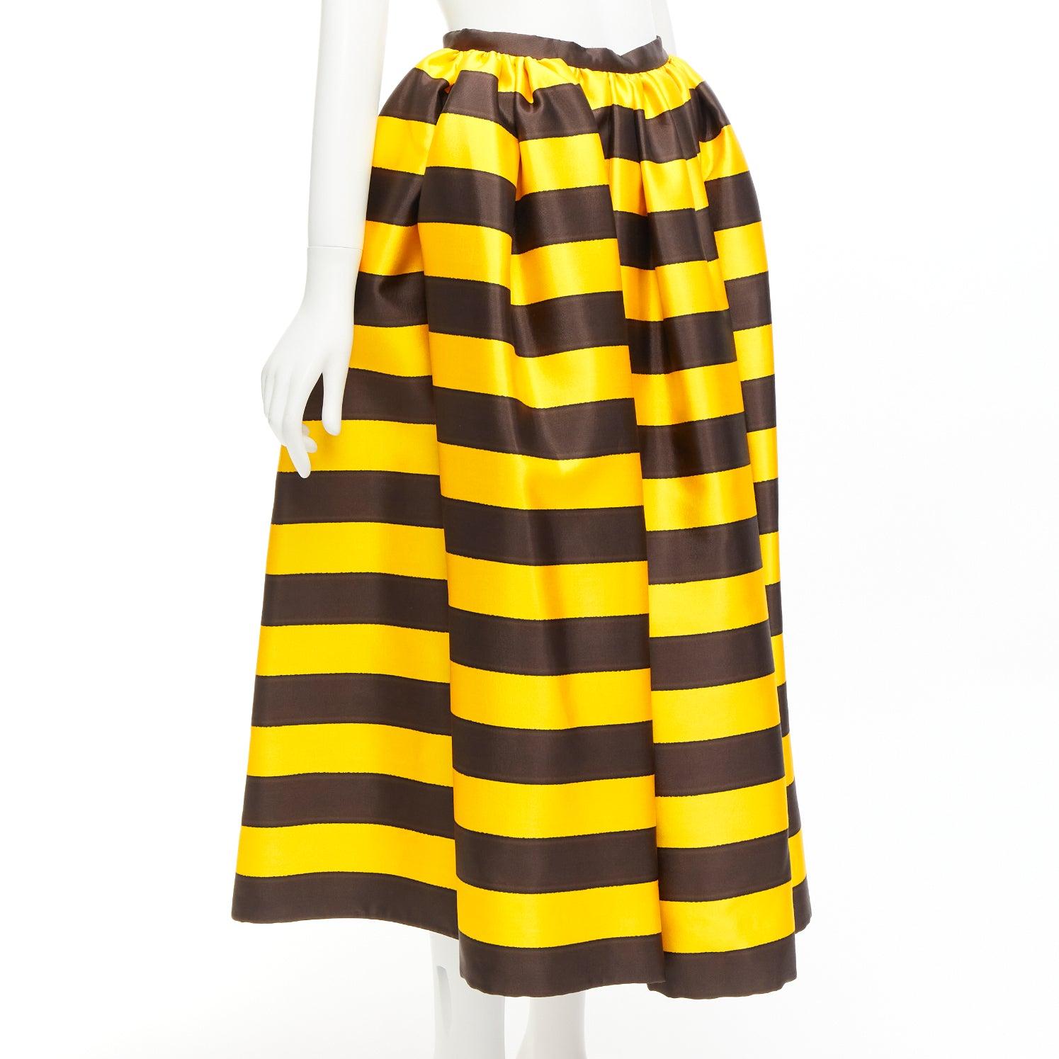 PRADA 2022 Tropico yellow brown silk wool stripe midi full skirt IT38 XS In Excellent Condition For Sale In Hong Kong, NT