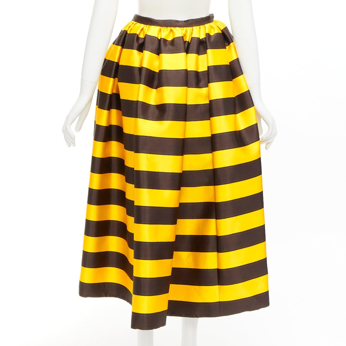 PRADA 2022 Tropico yellow brown silk wool stripe midi full skirt IT38 XS For Sale 1
