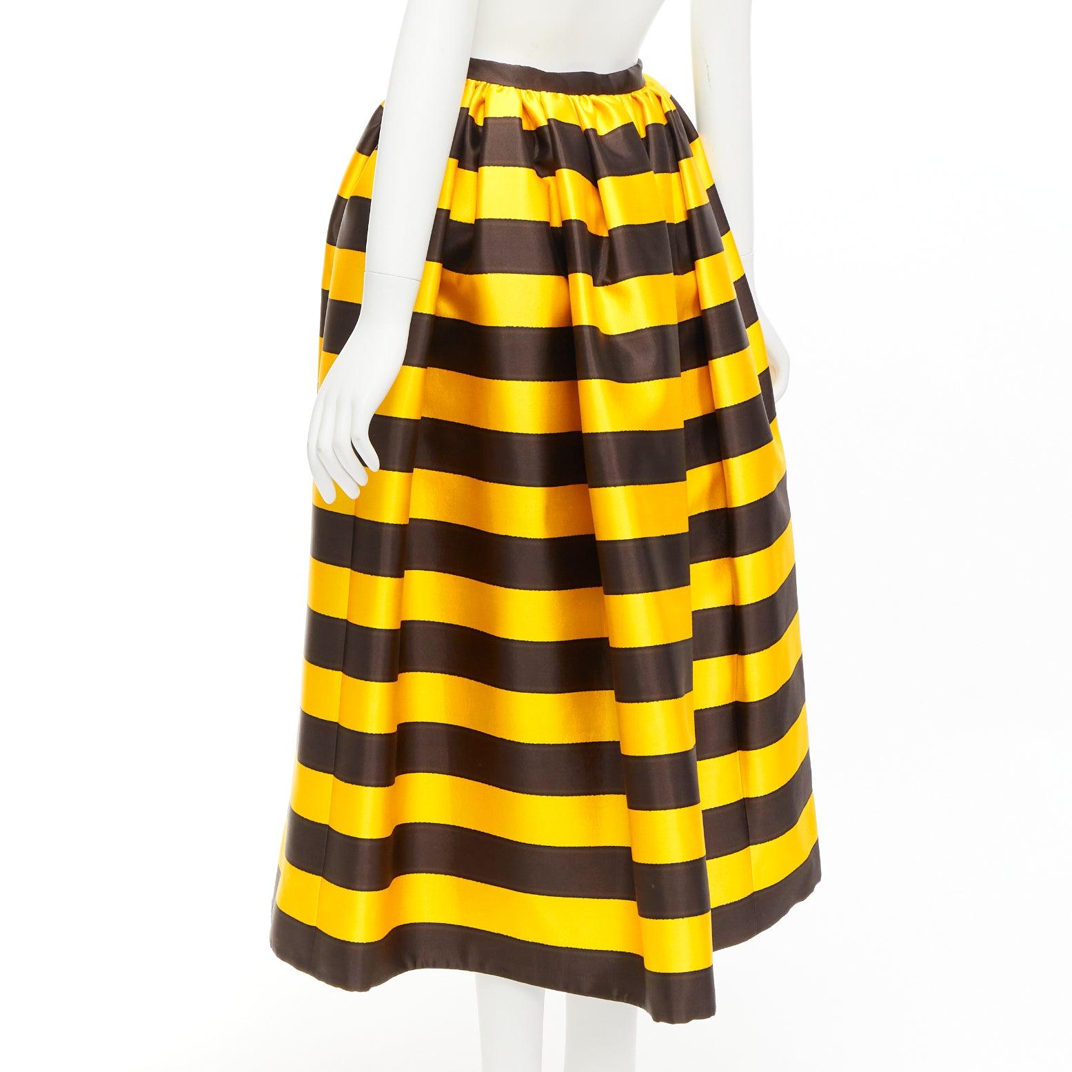 PRADA 2022 Tropico yellow brown silk wool stripe midi full skirt IT38 XS For Sale 2