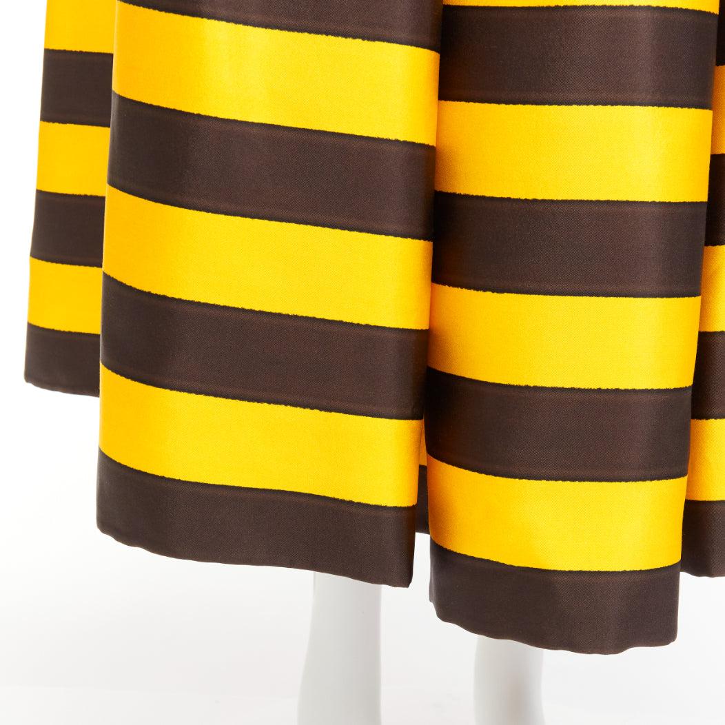 PRADA 2022 Tropico yellow brown silk wool stripe midi full skirt IT38 XS For Sale 3