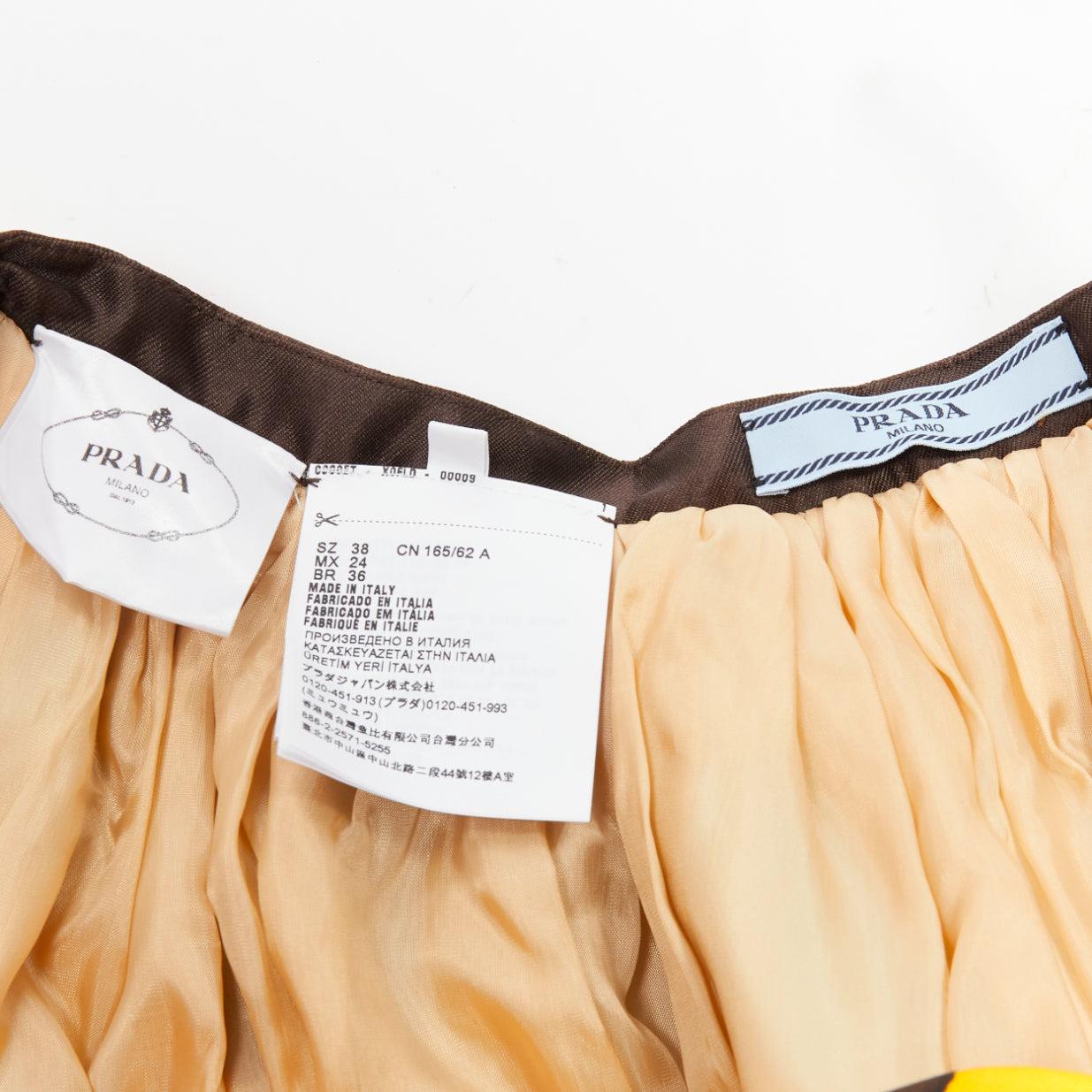 PRADA 2022 Tropico yellow brown silk wool stripe midi full skirt IT38 XS For Sale 4