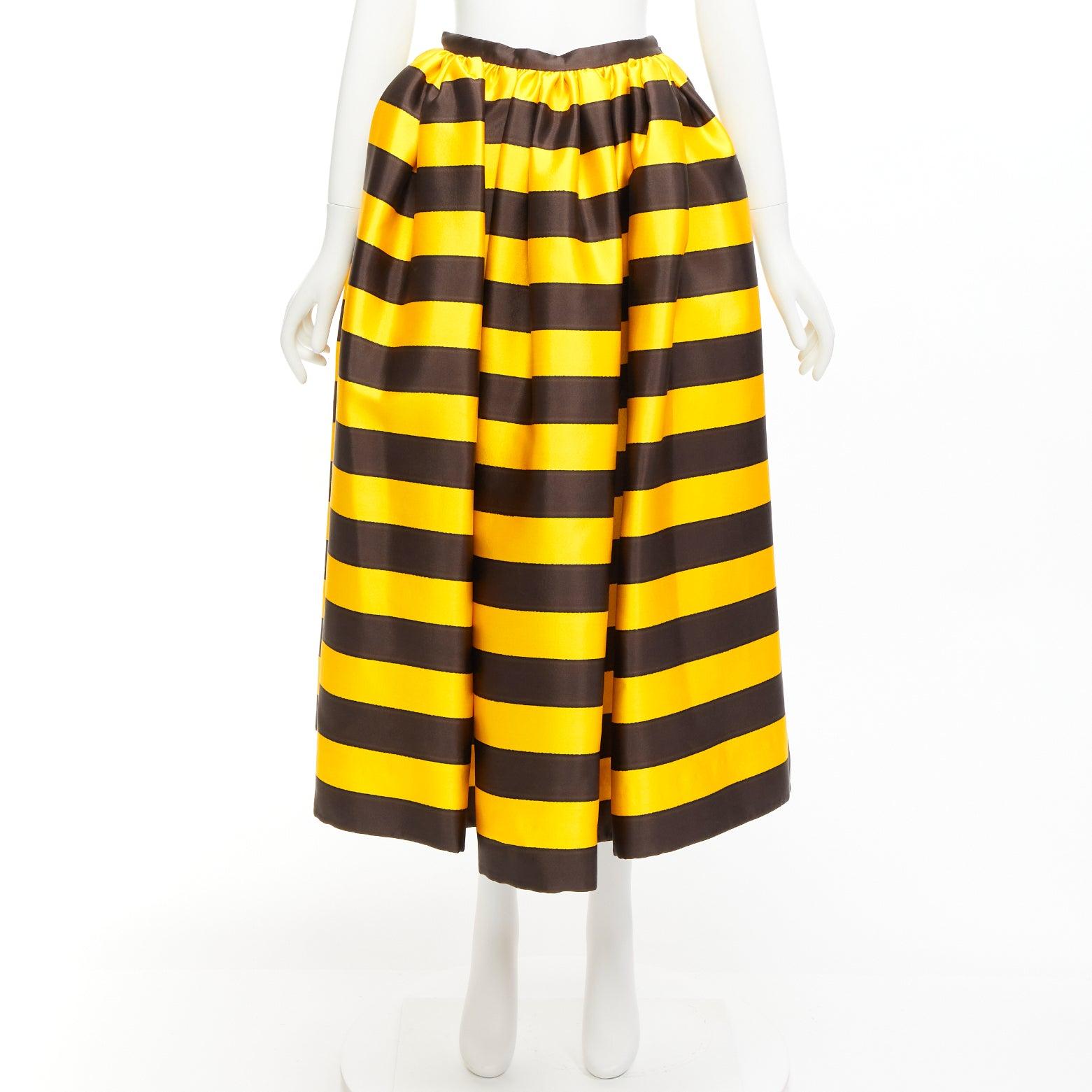 PRADA 2022 Tropico yellow brown silk wool stripe midi full skirt IT38 XS For Sale 5