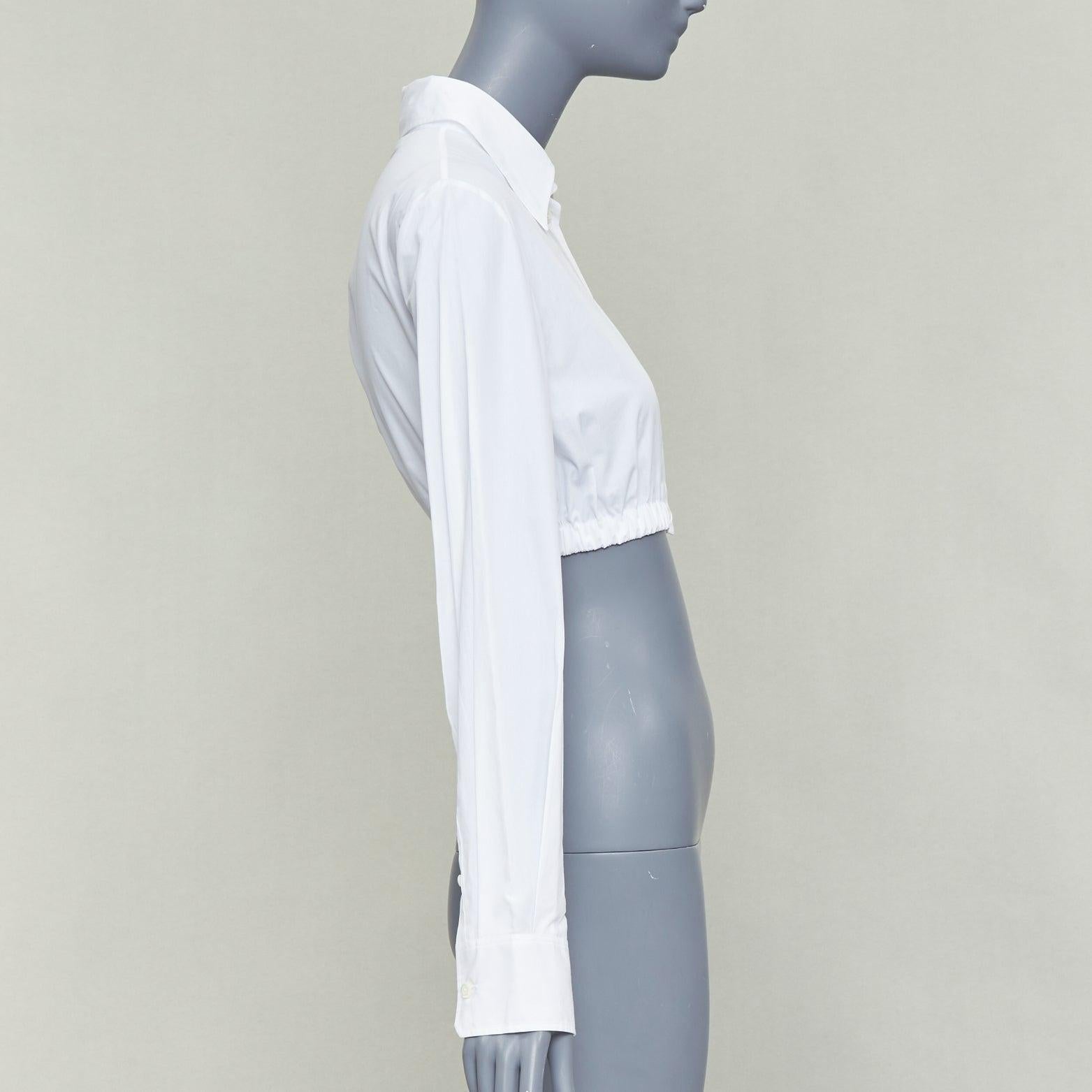 PRADA 2022 weiß Baumwolle Creme Spitze trimmen hohlen Logo abgeschnitten Shirt IT38 XS im Zustand „Neu“ im Angebot in Hong Kong, NT