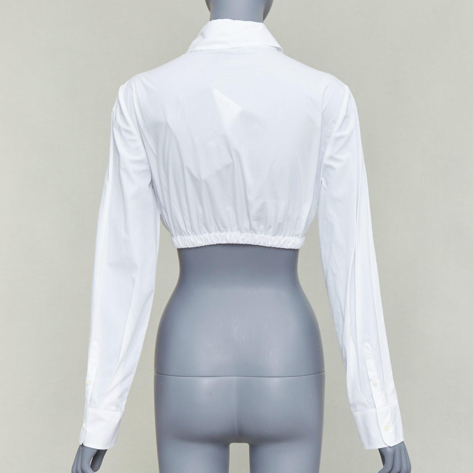 PRADA 2022 weiß Baumwolle Creme Spitze trimmen hohlen Logo abgeschnitten Shirt IT38 XS Damen im Angebot